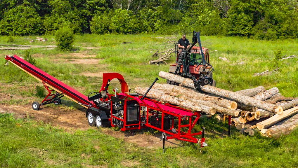 Canadian made firewood processor operating in winter
